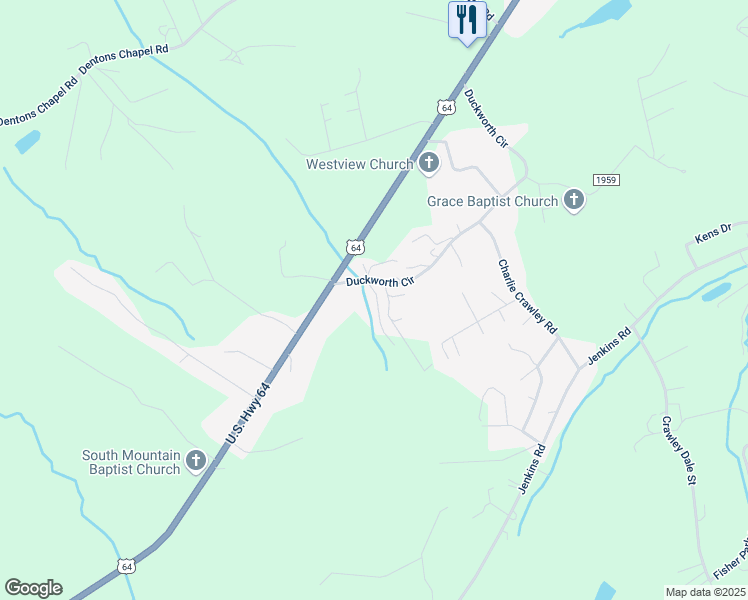 map of restaurants, bars, coffee shops, grocery stores, and more near 4879 Joe Powell Road in Morganton