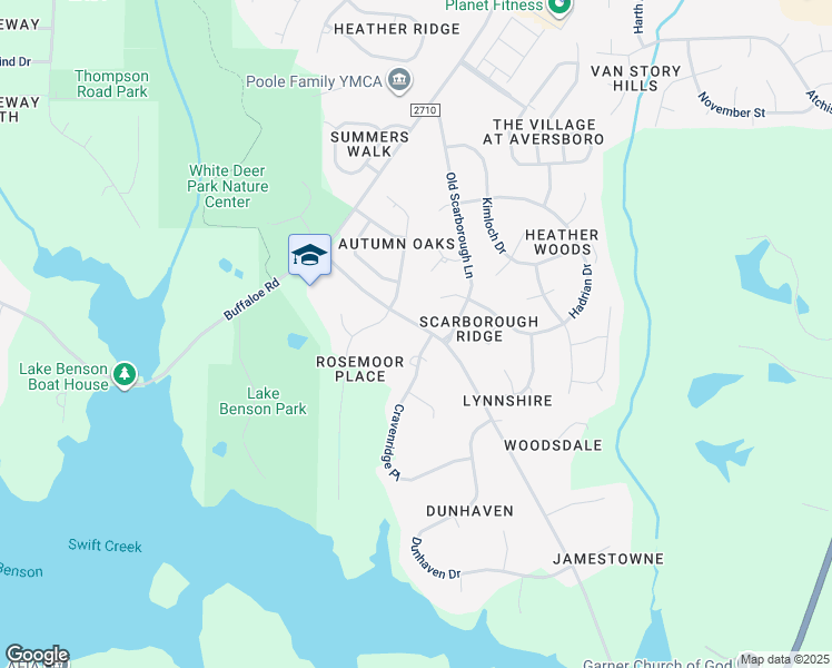 map of restaurants, bars, coffee shops, grocery stores, and more near 2500 Cravenridge Place in Garner