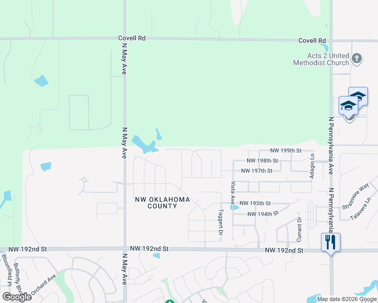 map of restaurants, bars, coffee shops, grocery stores, and more near 19817 Forsythe Drive in Edmond