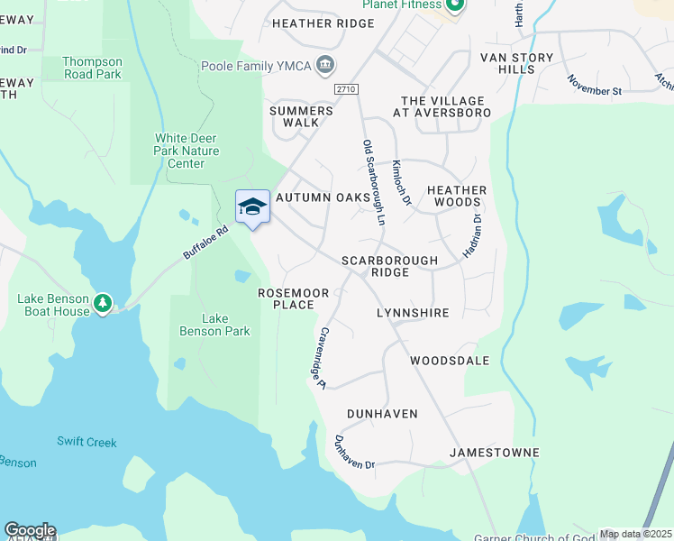 map of restaurants, bars, coffee shops, grocery stores, and more near 2500 Cravenridge Place in Garner
