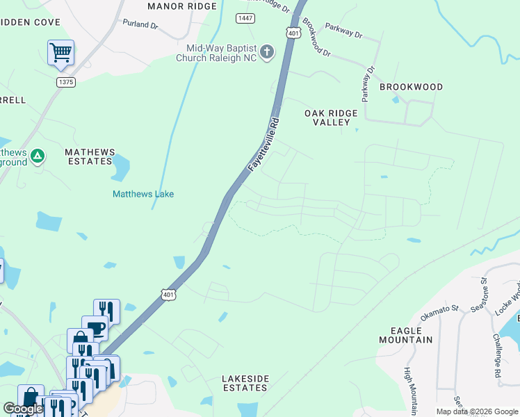 map of restaurants, bars, coffee shops, grocery stores, and more near 7227 U.S. 401 in Raleigh