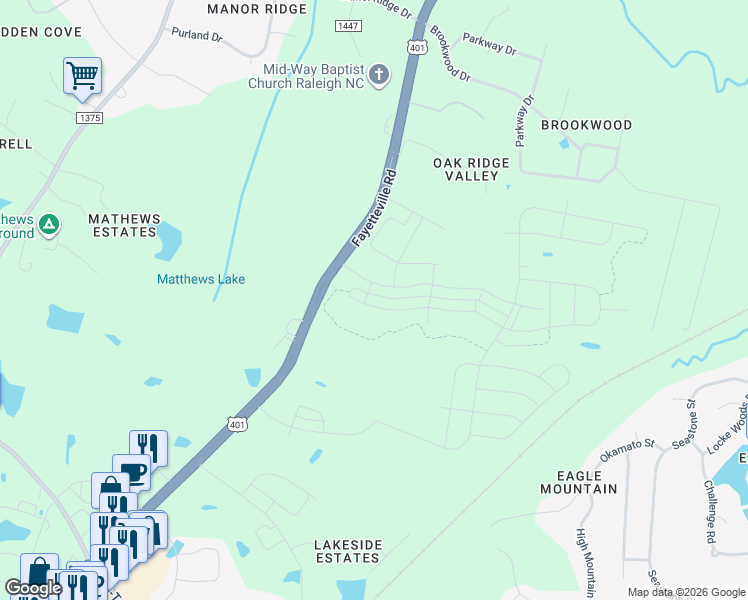 map of restaurants, bars, coffee shops, grocery stores, and more near 7227 U.S. 401 in Raleigh