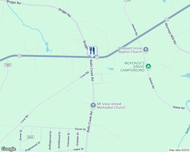 map of restaurants, bars, coffee shops, grocery stores, and more near 1094 Balls Creek Road in Claremont