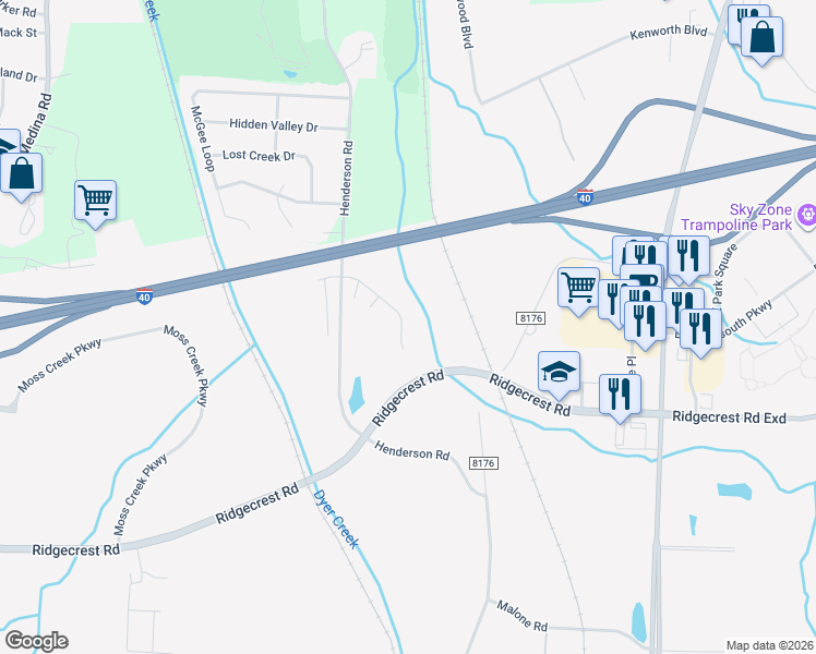 map of restaurants, bars, coffee shops, grocery stores, and more near 75 Double Creek Drive in Jackson