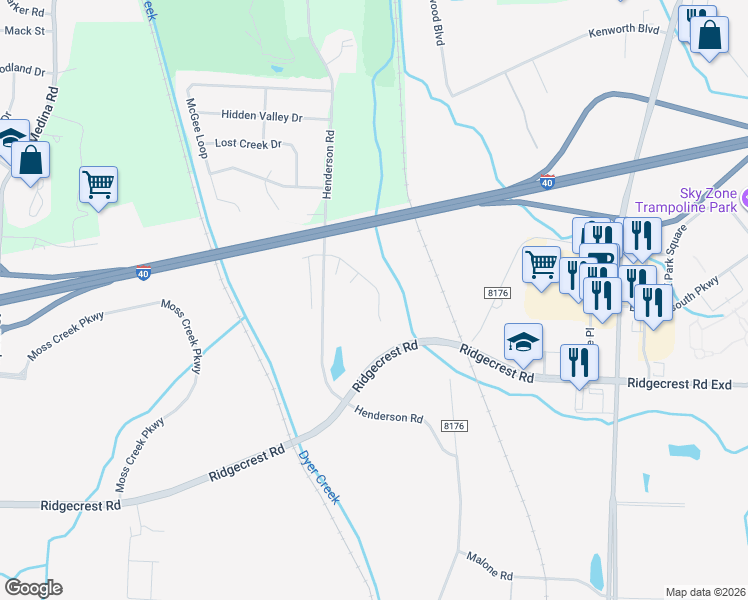 map of restaurants, bars, coffee shops, grocery stores, and more near 75 Double Creek Drive in Jackson