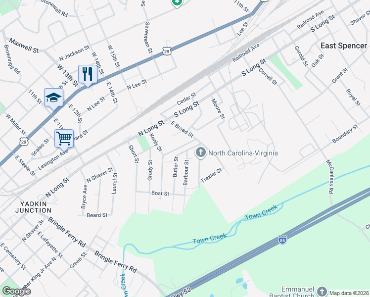 map of restaurants, bars, coffee shops, grocery stores, and more near 1020 Butler Street in Salisbury