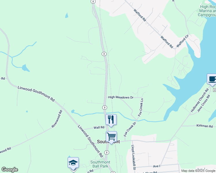 map of restaurants, bars, coffee shops, grocery stores, and more near North Carolina 8 in Lexington