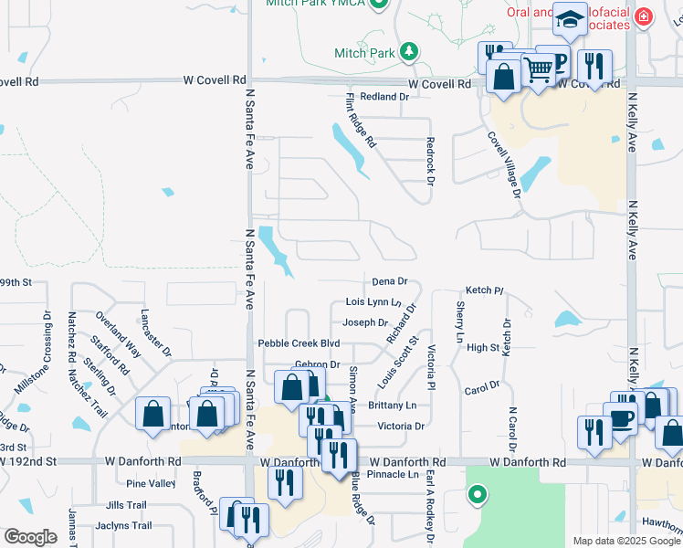 map of restaurants, bars, coffee shops, grocery stores, and more near 2005 Dena Drive in Edmond
