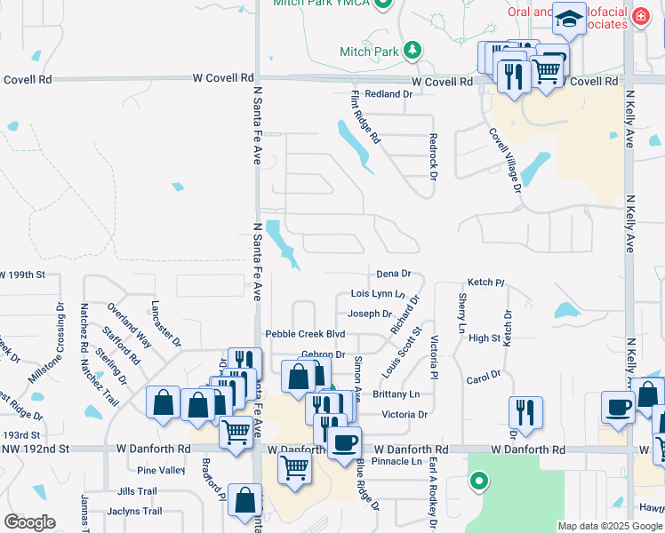 map of restaurants, bars, coffee shops, grocery stores, and more near 2005 Dena Drive in Edmond