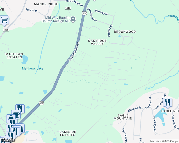 map of restaurants, bars, coffee shops, grocery stores, and more near 7027 Fayetteville Road in Raleigh