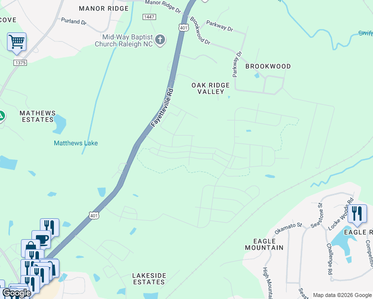 map of restaurants, bars, coffee shops, grocery stores, and more near 7027 Fayetteville Road in Raleigh
