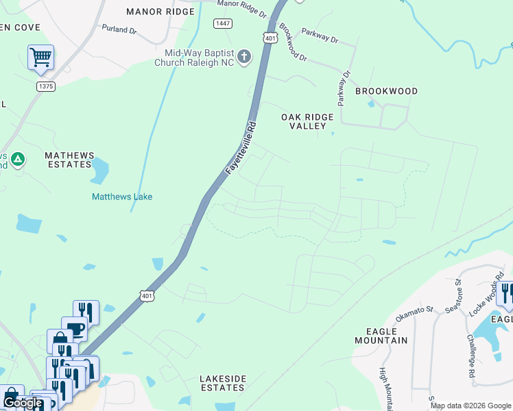 map of restaurants, bars, coffee shops, grocery stores, and more near 7227 U.S. 401 in Raleigh