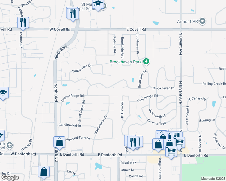 map of restaurants, bars, coffee shops, grocery stores, and more near 722 East Sunny Brook Place in Edmond