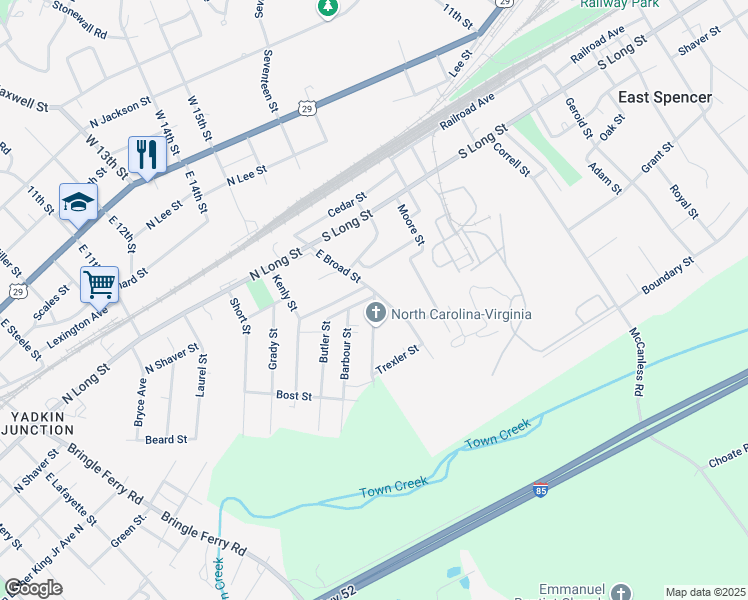 map of restaurants, bars, coffee shops, grocery stores, and more near 117 Cary Street in Salisbury