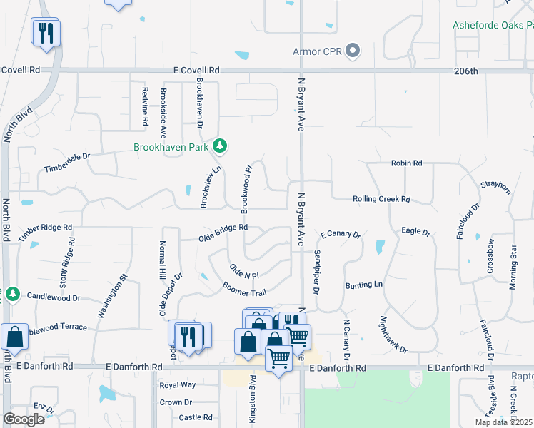 map of restaurants, bars, coffee shops, grocery stores, and more near 1304 Brookhaven Drive in Edmond