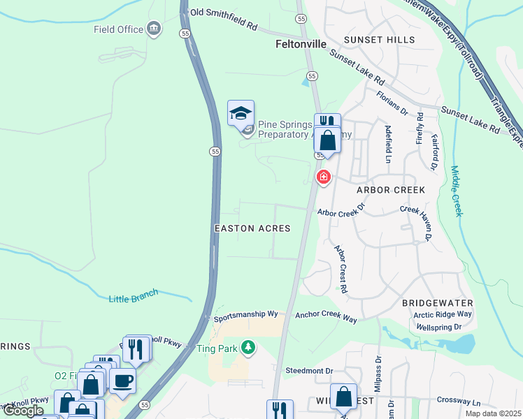 map of restaurants, bars, coffee shops, grocery stores, and more near 3909 Mc Clain Street in Holly Springs