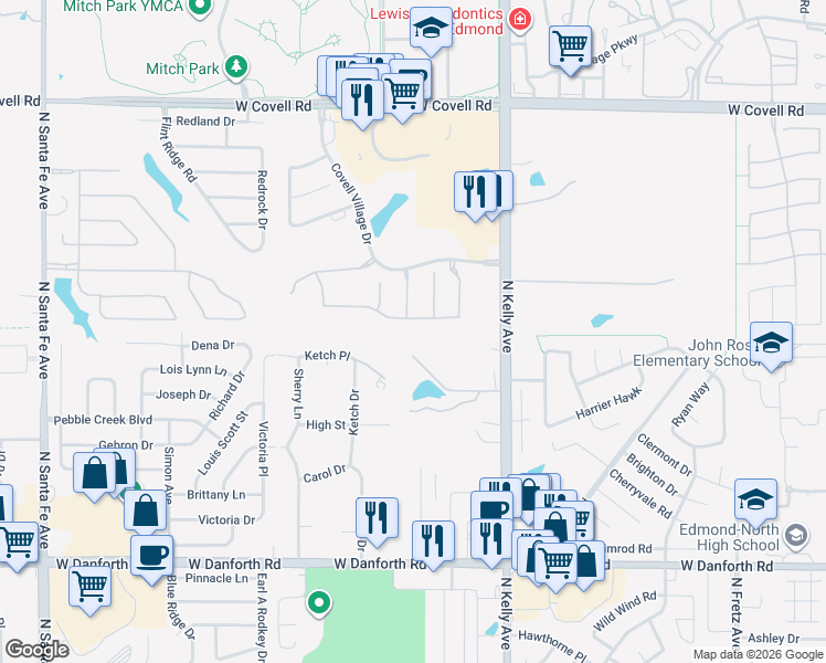 map of restaurants, bars, coffee shops, grocery stores, and more near in Edmond