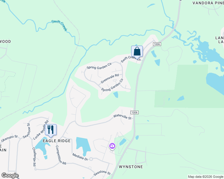 map of restaurants, bars, coffee shops, grocery stores, and more near 1222 South Spring Garden Circle in Raleigh