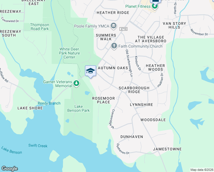 map of restaurants, bars, coffee shops, grocery stores, and more near 101 Bonica Creek Drive in Garner