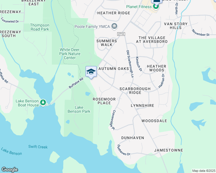 map of restaurants, bars, coffee shops, grocery stores, and more near 101 Bonica Creek Drive in Garner