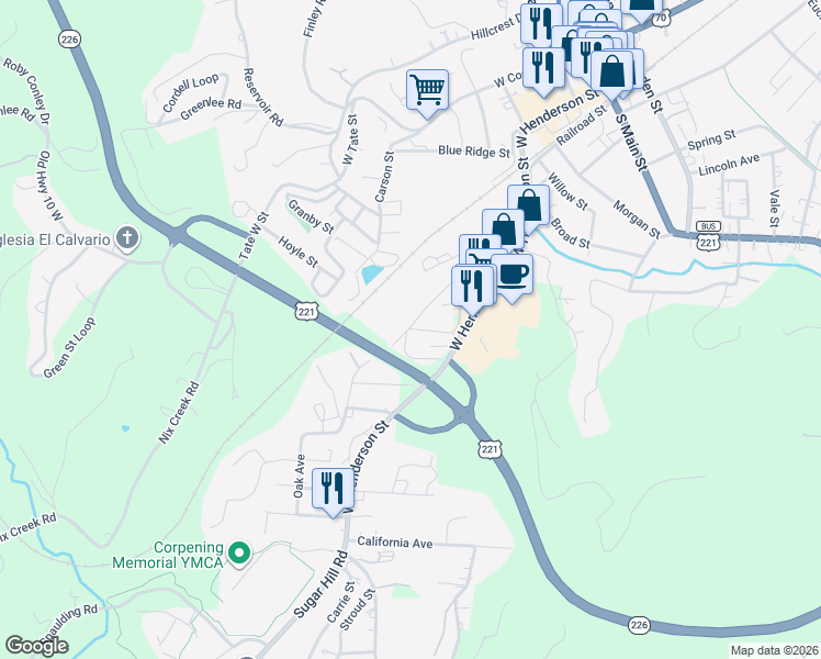 map of restaurants, bars, coffee shops, grocery stores, and more near 81 Mitchell Street in Marion