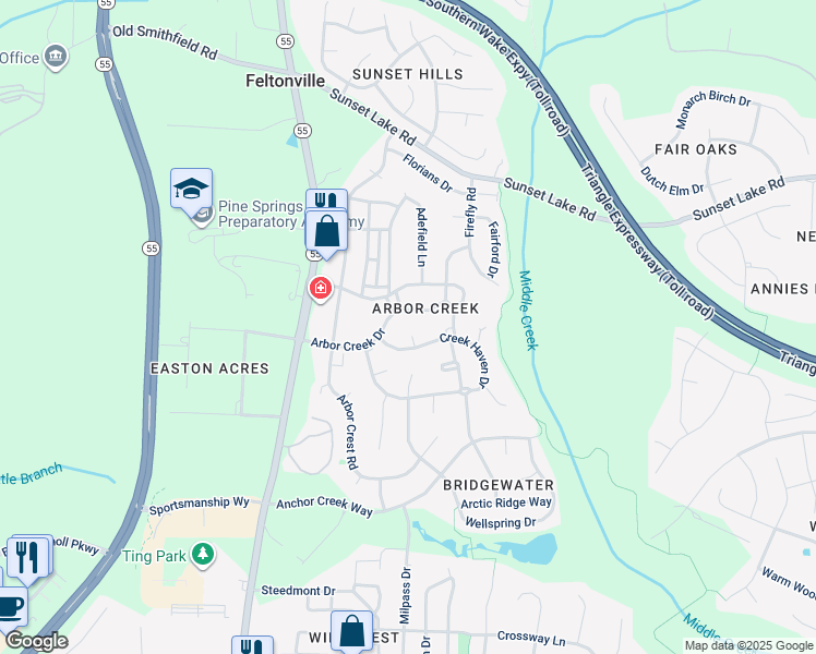 map of restaurants, bars, coffee shops, grocery stores, and more near 212 Holmby Court in Holly Springs