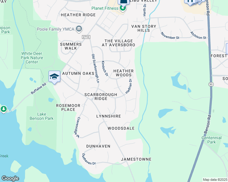 map of restaurants, bars, coffee shops, grocery stores, and more near 521 Grail Place in Garner