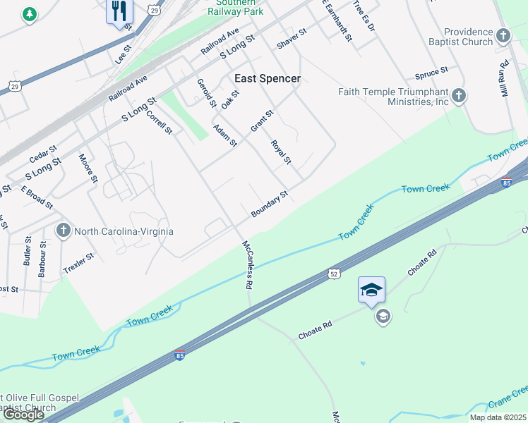map of restaurants, bars, coffee shops, grocery stores, and more near 420 37 Boundary Street in Salisbury