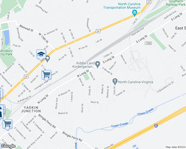 map of restaurants, bars, coffee shops, grocery stores, and more near 1306 Kenly Street in Salisbury