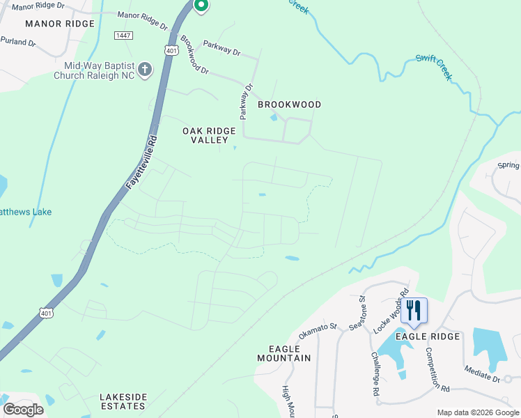 map of restaurants, bars, coffee shops, grocery stores, and more near 2411 Parkway Drive in Raleigh