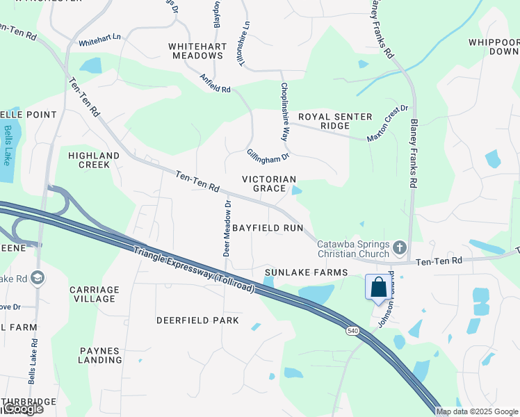 map of restaurants, bars, coffee shops, grocery stores, and more near 3809 Victorian Grace Lane in Apex