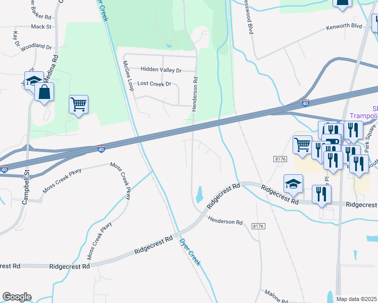 map of restaurants, bars, coffee shops, grocery stores, and more near 135 Henderson Road in Jackson