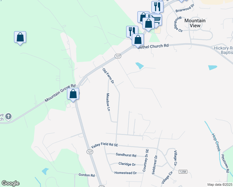 map of restaurants, bars, coffee shops, grocery stores, and more near 5683 Steele Street in Hickory