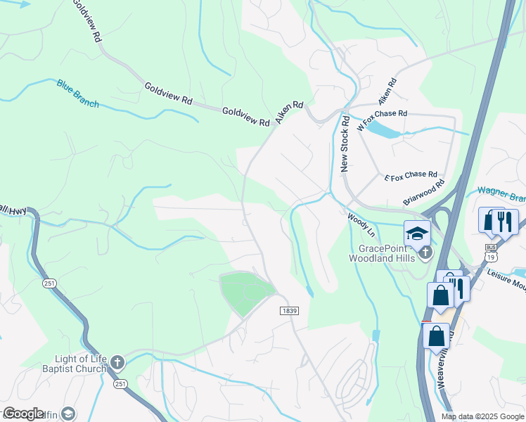 map of restaurants, bars, coffee shops, grocery stores, and more near 43 Acorn Road in Asheville