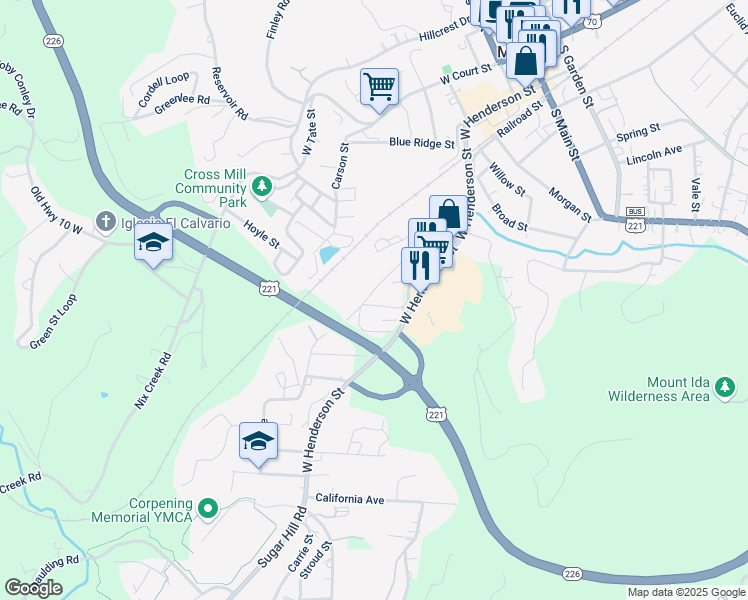 map of restaurants, bars, coffee shops, grocery stores, and more near 104 Buncombe Street in Marion