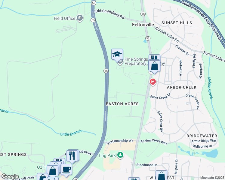map of restaurants, bars, coffee shops, grocery stores, and more near in Holly Springs