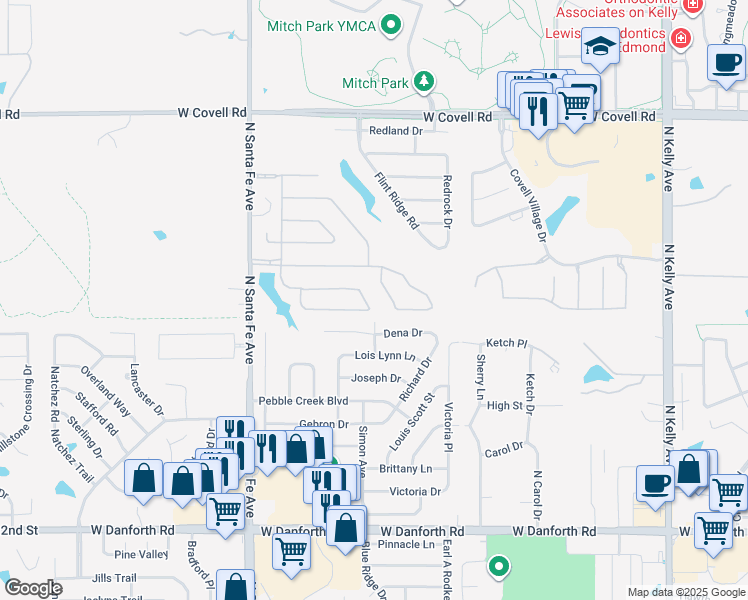 map of restaurants, bars, coffee shops, grocery stores, and more near 2004 Skyline Drive in Edmond
