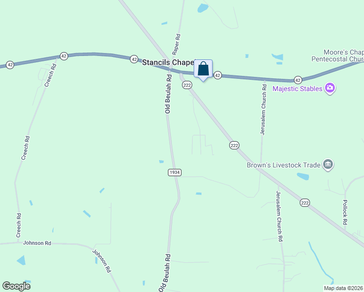 map of restaurants, bars, coffee shops, grocery stores, and more near 11111 Old Beulah Road in Kenly