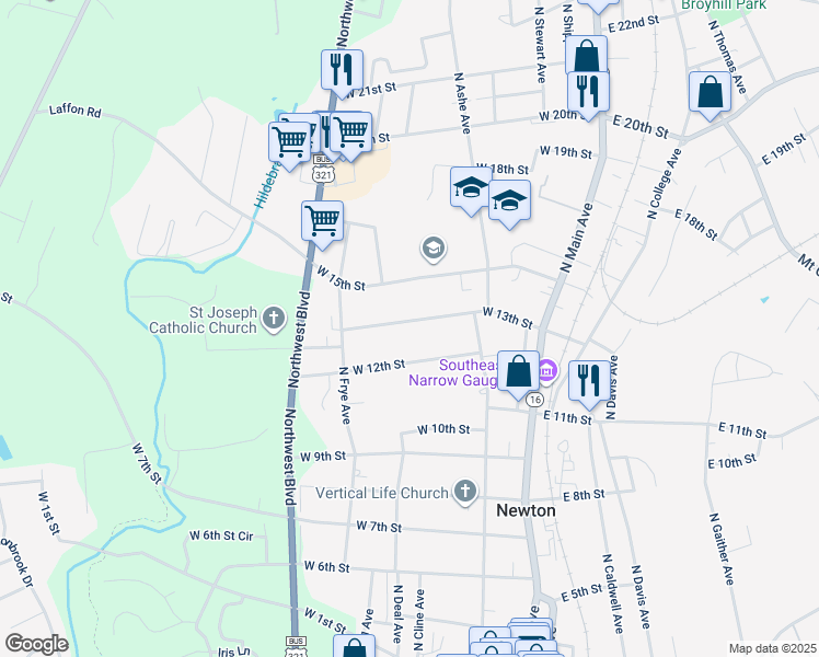 map of restaurants, bars, coffee shops, grocery stores, and more near 339 West 13th Street in Newton