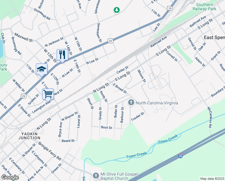map of restaurants, bars, coffee shops, grocery stores, and more near 1000 North Long Street in Salisbury