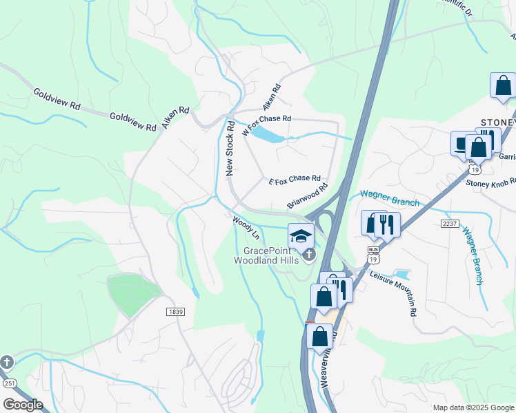 map of restaurants, bars, coffee shops, grocery stores, and more near 63 Woodland Hills Road in Asheville