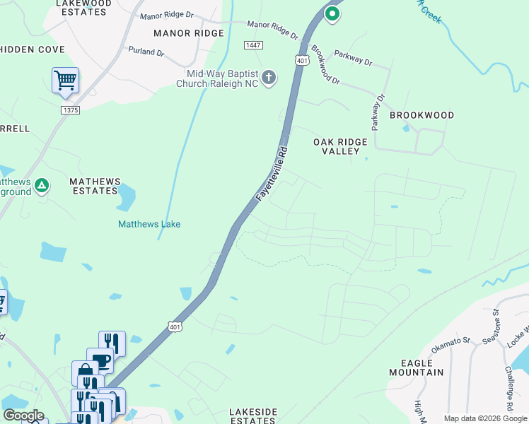 map of restaurants, bars, coffee shops, grocery stores, and more near 7025 Fayetteville Road in Raleigh