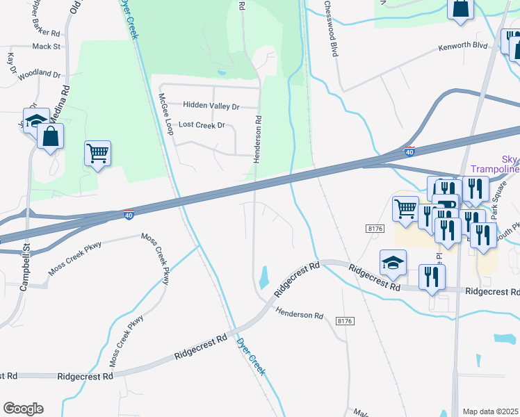 map of restaurants, bars, coffee shops, grocery stores, and more near 147 Henderson Road in Jackson