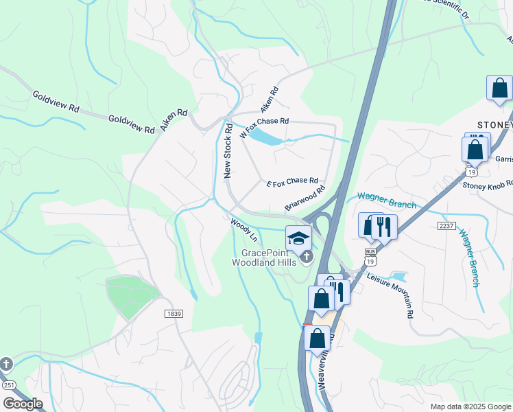 map of restaurants, bars, coffee shops, grocery stores, and more near 63 Woodland Hills Road in Asheville