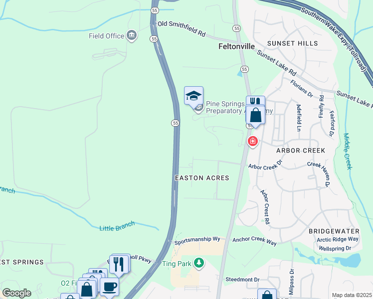 map of restaurants, bars, coffee shops, grocery stores, and more near in Holly Springs