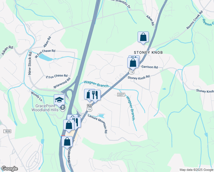map of restaurants, bars, coffee shops, grocery stores, and more near 2 Marlwood Court in Asheville