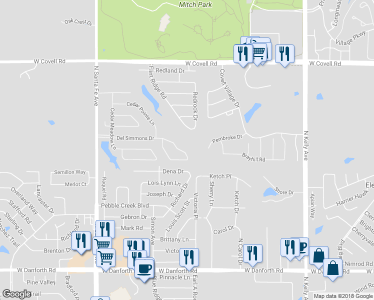 map of restaurants, bars, coffee shops, grocery stores, and more near 1713 Del Simmons Drive in Edmond