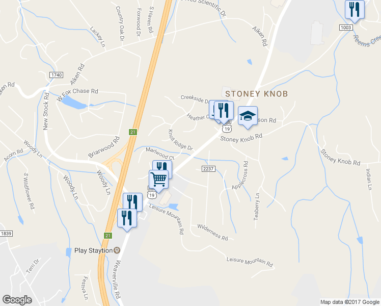 map of restaurants, bars, coffee shops, grocery stores, and more near 4 Knoll Ridge Drive in Asheville
