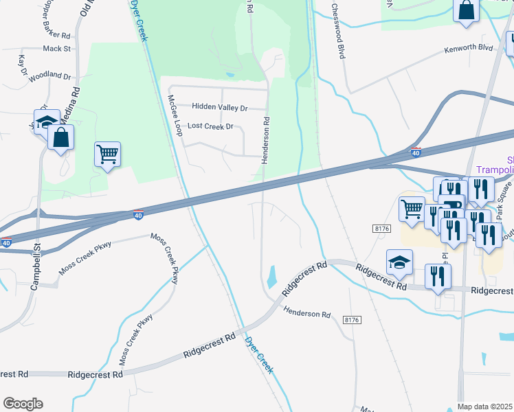 map of restaurants, bars, coffee shops, grocery stores, and more near 147 Henderson Road in Jackson
