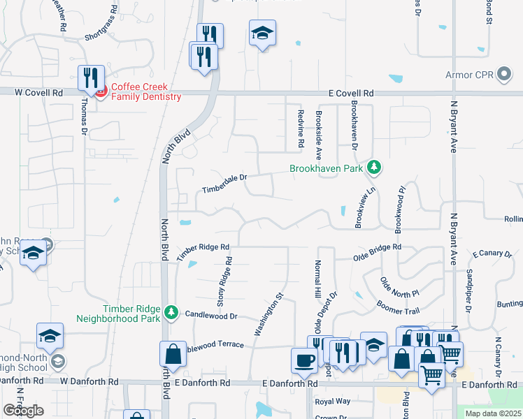 map of restaurants, bars, coffee shops, grocery stores, and more near 600 Heatherstone Road in Edmond